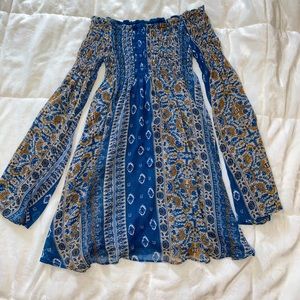 Cornflower Off The Shoulder Bell Sleeve Dress